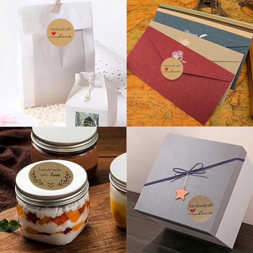 1.5 Inch Handmade with Love Stickers,500Pcs Thank You with Love Heart Sticker Baked Stickers Paper Lables Tags for Baking Packaging,Homemade Gift,Envelope Seals,Party Gift Wrap Bag (Brown03) - Image 5