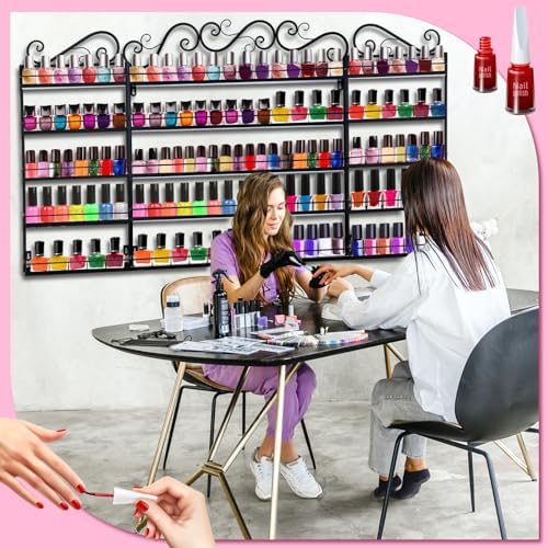 Sintuff 3 in 1 Nail Polish Rack Wall Mount Nail Polish Organizer 5 Tiers Shelf Storage Display Holder Stand Holds 200 Bottles for Home Salon Business Spa(Black) - Image 5