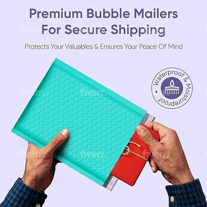 Teal Small Bubble Mailers 4x8 Inch #000 | Thick Padded Poly Mailer Envelopes | - Image 5