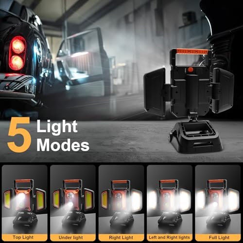Tresda 4000LM LED Work Light Rechargeable with Clamp, 40W Magnetic Work Light Battery Powered with 5 Light Modes, 350° Rotation, Portable Job Site Lighting for Construction Site,Workshop,Car Repairing - Image 6