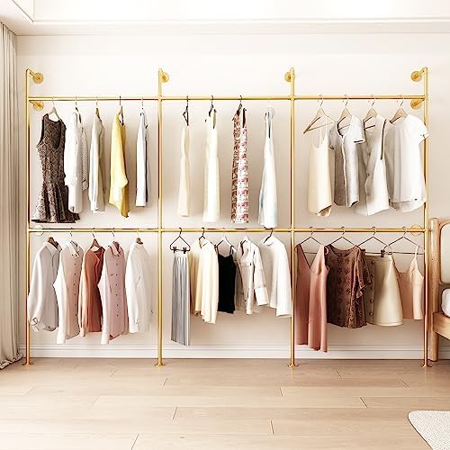 ORSENIGO Industrial Pipe Clothing Rack, Heavy Duty Metal Clothes Rack with Double Rods for Hanging Clothes, Wall Mount Space-Saving Garment Display Rack - Image 2
