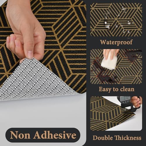 Shelf Liners for Kitchen Cabinets 23in x 20FT, Non Adhesive Cabinet Liner Strong Non-Slip Black Gold Geometric Drawer Liner, Easy to Clean for Shelf, Cabinet with Knife and Tape Measure - Image 3