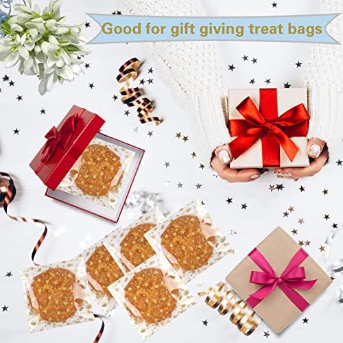 COQOFA 100 Pcs Star Printed Sealable Gift Wrap Cello Cellophane Bags Self sealing Adhensive Treat Bags Party Favor bags (4x6inch, Gold)… - Image 4