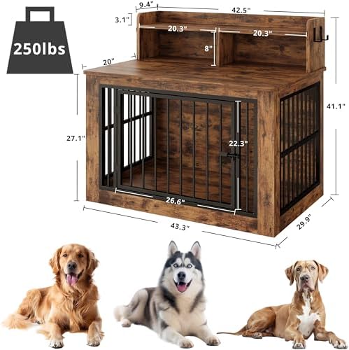 IRONCK 43.3" Extra Large Dog Crate Furniture with Storage Shelf - Image 2