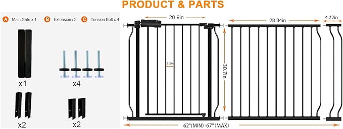 HOOEN 30" Tall Extra Wide Baby Gate - Image 2