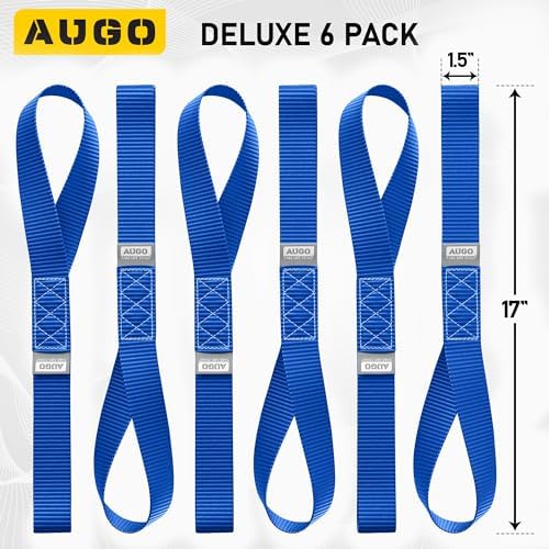 AUGO Heavy Duty Soft Loops –Pack of 6-1.5” x 17” Tie Down Anchor Straps for Use w/Ratchet Strap Hooks – 3000Lb Load Capacity & 10,000Lb Break Strength – Great for Motorcycle, Bike, Roof Rack, Etc. - Image 2