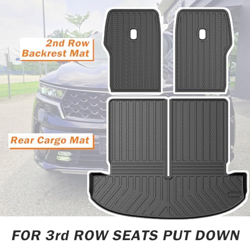 KUST Trunk Cargo Mat for Kia Sorento 2021-2025 2026 (6 Seats), TPE Rubber Rear Cargo Liner with 2nd Row Backrest Mat for Sorento Accessories All Weather Protection Cover 3PCS - Image 3