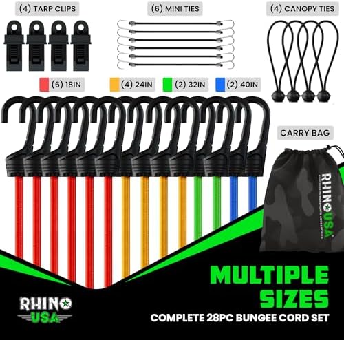 Rhino USA Bungee Cords with Hooks (28-Piece) - Heavy Duty Outdoor Assorted - Image 2