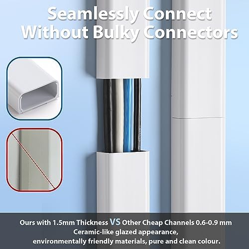 ZhiYo 64" Cord Covers for 4-7 Wires on Wall, White, 1.54" W x 0.75" H - Image 4