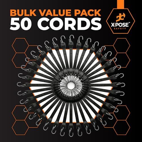 Rubber Bungee Cords with Hooks 50 Pack 15 Inch (23” Max Stretch) Heavy-Duty Black Tie Down Straps for Outdoor, Tarp Covers, Canvas Canopies, Motorcycle, and Cargo - by Xpose Safety - Image 6