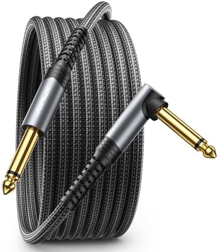 JSAUX Guitar Cable 10 ft, Amp Cord for Electric Guitar/Mandolin/Bass, Pro Audio Instrument Cable with 1/4" Tips(TS Port) Right Angle to Straight-Gray by JSAUX