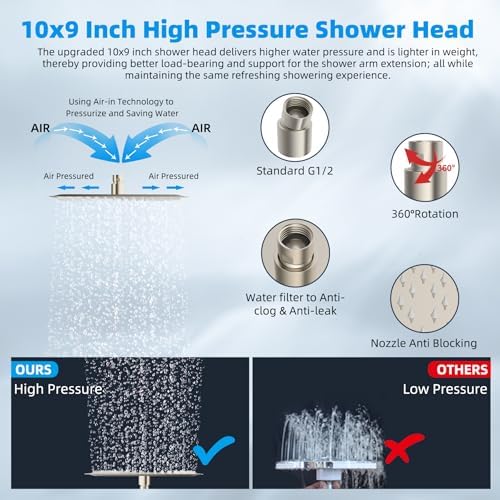 Hibbent 10'' Filtered Rain Shower Head, 16'' Extension Arm, Brushed Nickel - Image 2