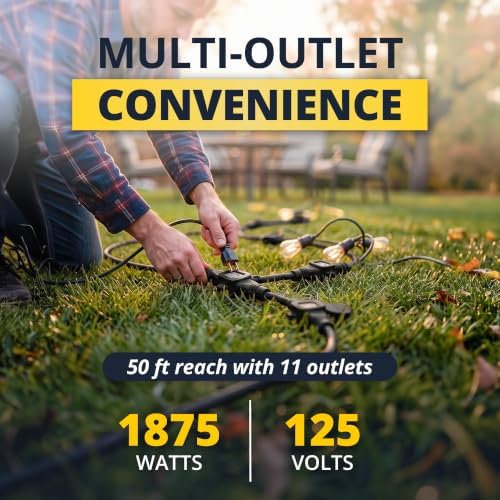 COLSEN Outdoor Extension Cord 50 ft with 11 Outlets, Black - Image 5
