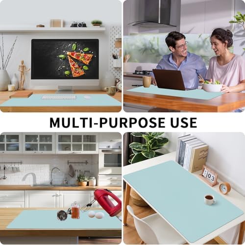 Bloss Light Blue Desk Mat, Large Mouse Pad, Leather Desk Blotter, Waterproof Desk Pad for Office Home Decor/31.5×15.7 Inch - Image 4