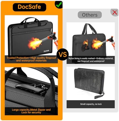DocSafe Accordion File Organizer with Combination Lock,Fireproof Water Resistant Expanding File Folder with Multi Pockets,Document Organizer Home Office Travel Safe Storage for Letter Size Files,Black - Image 4