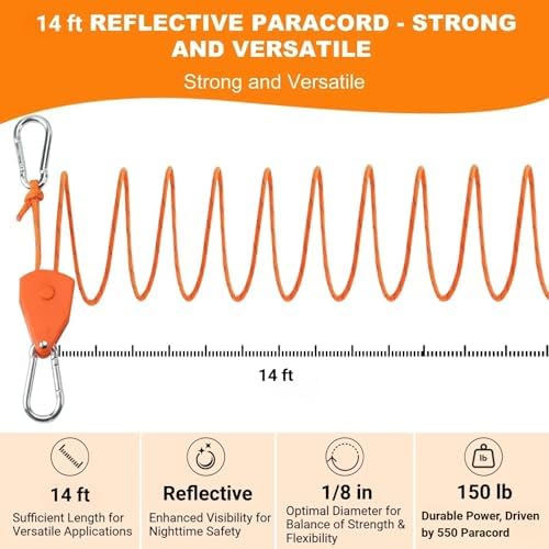 KOKKOYA 15ft Rope Ratchet Tie Downs Reflective Paracord Rollers 1/8in 6 Pcs - Image 2