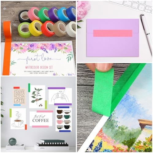 Guirnd 12PCS Colored Masking Tape, Kids Art Supplies Colored Tape, DIY Craft Tape, Colored Tape Rolls, Colored Painters Tape 2.5cm x 12m (1In x 13Yards) - Image 7