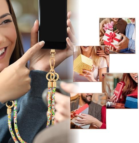 Crystal Phone Strap Crossbody and Wrist Lanyard, Anti Theft Layered & Wrist Strap Cell Phone Neck for Women - Image 4