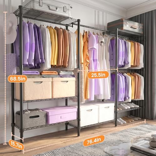 Heavy Duty Clothes Rack, Portable Closets with 6 Rods & 6 Shelves - Image 6