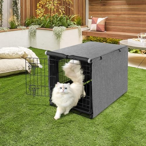 Seiyierr Dog Crate Cover - Kennel Cover Fit for 24 Inch Dog Crate, Double Door Polyester Crate Cover for Wire Dog Crate Indoor Outdoor Protection, Grey - Image 6