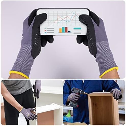 LOCCEF Work Gloves MicroFoam Nitrile Coated-6 Pairs,Endurance Seamless Knit Nylon,Dots on palm,Tacky Dot Grip Gloves - Image 4