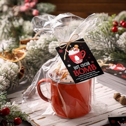 Gersoniel 200 Pcs Christmas Hot Coco Bar Supplies Christmas Hot Chocolate Bomb Instruction Tag Card 3.5 x 2.3 Inch Bomb Supplies Packaging Gift Tag with Instruction for Xmas Holiday Winter(Tree) - Image 4