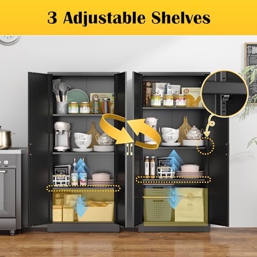 Steeloong 60"Metal Pantry Storage Cabinet with Doors & 4 Adjustable Shelves - Image 6