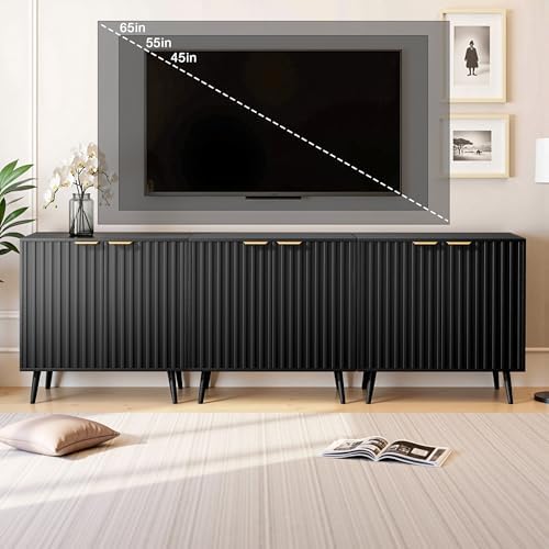 Set of 2 Fluted Storage Cabinet, Buffet Cabinet with Storage, Wood Sideboard with Adjustable Shelf, Modern Accent Cabinet & Console Table for Entryway, Living Room, Dining Room, Black - Image 5