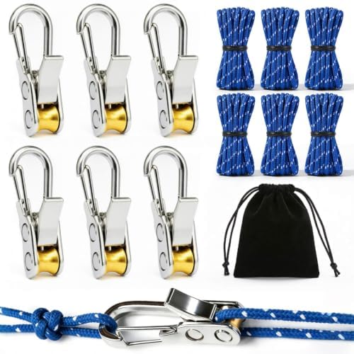 6 Pack Rope with Roller Tensioner for Easy and Secure Tying,Retractable Buckle Rope, Adjustable Tensioner Tie Down Ropes for Daily & Outdoor Use,Tent, Motorhome, Camping(Blue by Unknown