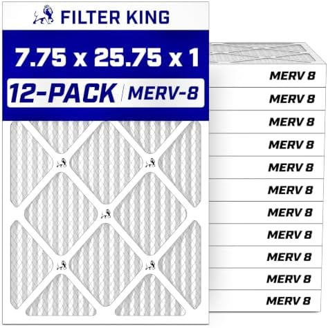Filter King Air Filters 7.75x25.75x1 | 12 Pack | MERV 8 HVAC Pleated AC Furnace Filters | Air Purifier | Replacement Filters for Clean, Healthy & Fresh Environment | MADE IN USA by FilterKing