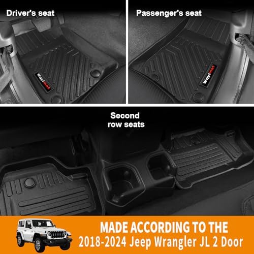 All Weather Floor Mats and Cargo Liner for 2018-2025 2026 Jeep Wrangler JL 2 Door Accessories TPE Rubber Mat Black (for 2018-2026 Jeep Wrangler JL 2 Door) - Image 3