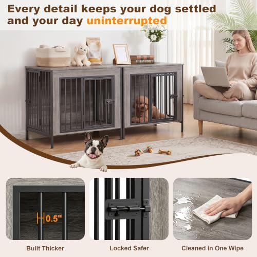 EasyCom 28.15" Dog Crate Furniture for 1 or 2 Dogs, Brown - Image 6
