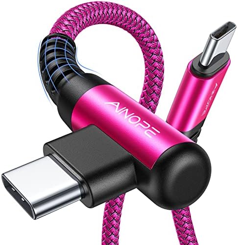 AINOPE USB C Cable 60W 2-Pack 6.6ft Nylon Braided USB C to USB C Cable Type C Charger Fast Charging Right Angle USBC Cable Charger Cord for iPhone 16 Pro Max 15 Plus Samsung S24 S23 iPad Pro Rose Red by AINOPE10yearsforphoneaccessories