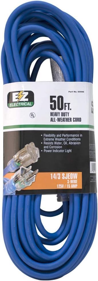 Eastman 50 Feet All Weather Extension Cord with Indicator Light, Electrical 3-Prong Wire, 60996 (Pack of 8) by Eastman
