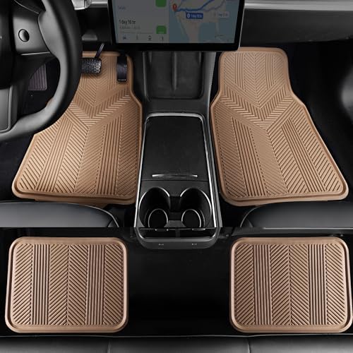 CAR PASS Universal Car Floor Mats & Cargo Liner Full Set, Waterproof Anti-Slip Rubber Trim to Fit Trunk Mats All Weather Protection Fit Car SUV Sedan Coupe Vehicle Automotive 5 Pieces, S-M Size Beige - Image 5