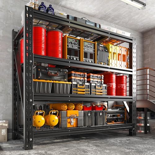 Romorgniz 51.6" W Garage Shelving 3000LBS Heavy Duty Storage Shelves Adjustable Industrial Shelving Large Metal Shelves for Garage Warehouse Basement Shop, 51.6" W x 17.8" D x 72" H, Black, 2PC - Image 2