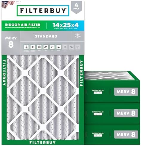 Filterbuy 14x25x4 Air Filter MERV 8 Dust & Allergy Defense (4-Pack) by Filterbuy