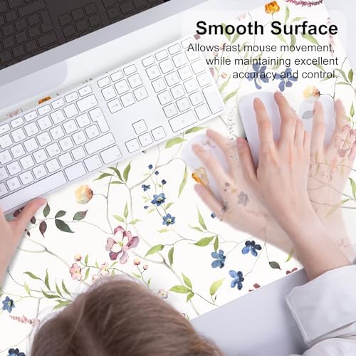 QiyI PU Leather Large Mouse Pad, 31.5" x 15.7", Watercolor Flowers - Image 4