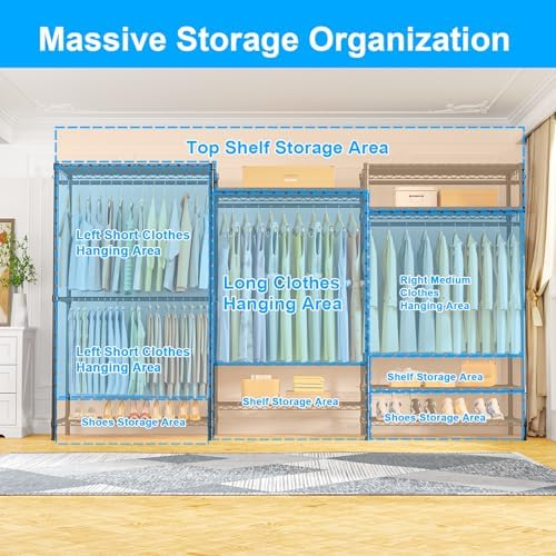 Ulif E13C Max Heavy Duty Closet Organizer System，Freestanding Clothing Racks for Hanging Clothes，Adjustable Garment Rack 86" W x16 D x77 H Hold 1100 lbs，Black Rack with Black Dustproof Cover - Image 3