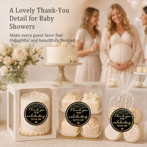 100PCS Thank You for Celebrating with Me Stickers, Black Gold Wedding Favor Labels for Bridal Shower, Baby Shower, Engagement Party, Gift Bags & Invitations 1.6 Inch (Black Gold, with Me) - Image 7