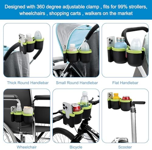 Accmor Stroller Cup Holder with Phone Holder, Bike Cup Holder, Walker Scooter Wheelchair Cup Holder Attachment, Universal Cup Holder for Uppababy Graco Strollers - Image 6