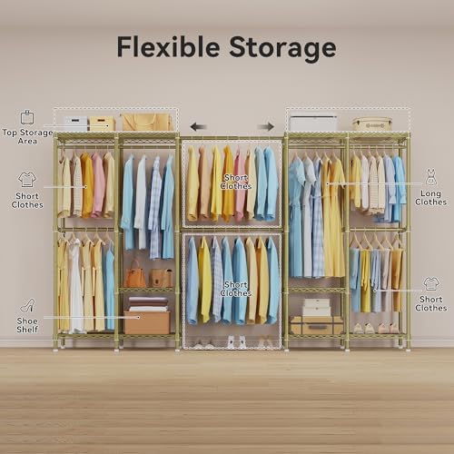 M1 Expandable Clothes Rack from 8'2"-9'9", Closet Organizer System for Reach-in Closet, Heavy Duty Clothing Rack with Extended Rods, Large Wardrobe Closet Max Load 1400 LBS, Gold - Image 5