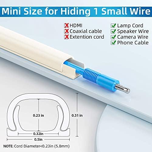 Yecaye 128in Mini Cord Hider, On-Wall Cord Cover, W0.5in H0.31in, Beige - Image 2