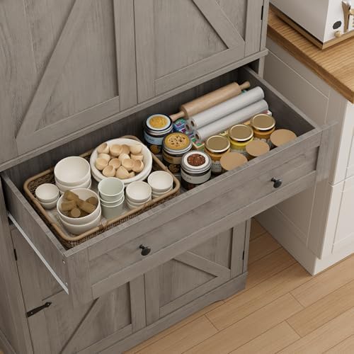 HOSTACK Kitchen Pantry Storage Cabinet, Farmhouse Pantry Cabinet, Ash Gray - Image 6