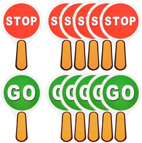 12 Pcs Stop and Go Signs Double Sided Handheld Sign Red Green Light Sign Waterproof Crossing Guard Road Signs for Kids Teaching Traffic Safety, 9.84 x 5.91 Inch(Round) by Unknown