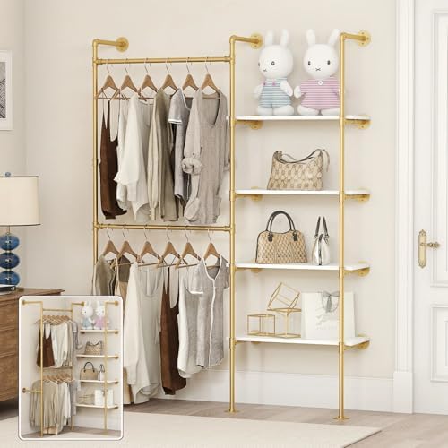 Industrial Pipe Clothing Rack with Shelves by DABILONGC