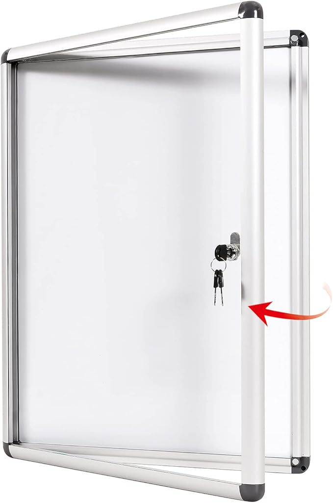 SWANCROWN Locking Bulletin Boards Enclosed Noticeboard White Glass Message by SWANCROWN
