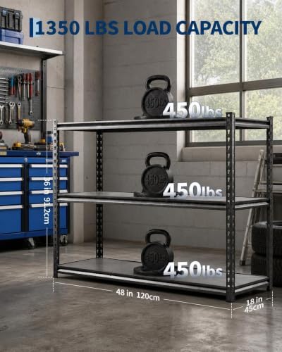 OUTLANE 3 Tier Garage Shelving Heavy Duty,1350 LBS Adjustable Rack Shelf - Image 3