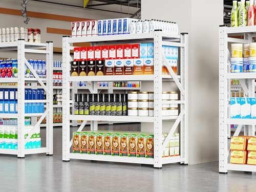 59" W Garage Storage Shelves,3000LBS Garage Shelving Heavy Duty Adjustable Shelving Unit,4 Tier Metal Utitly Shelves Industrial Shelving for Warehouses,Basement,White - Image 2