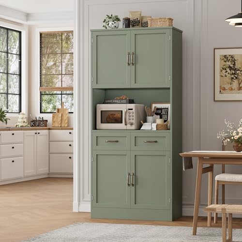 HOSTACK 71" Tall Kitchen Pantry Storage Cabinet, Wood Kitchen Hutch, Green - Image 2